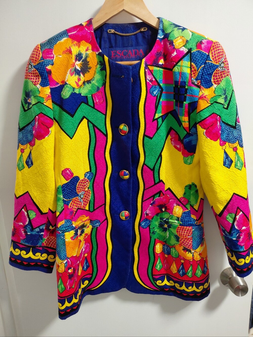 Vintage Escada By Margaretha Ley Vibrant Multicolored Cotton Blazer